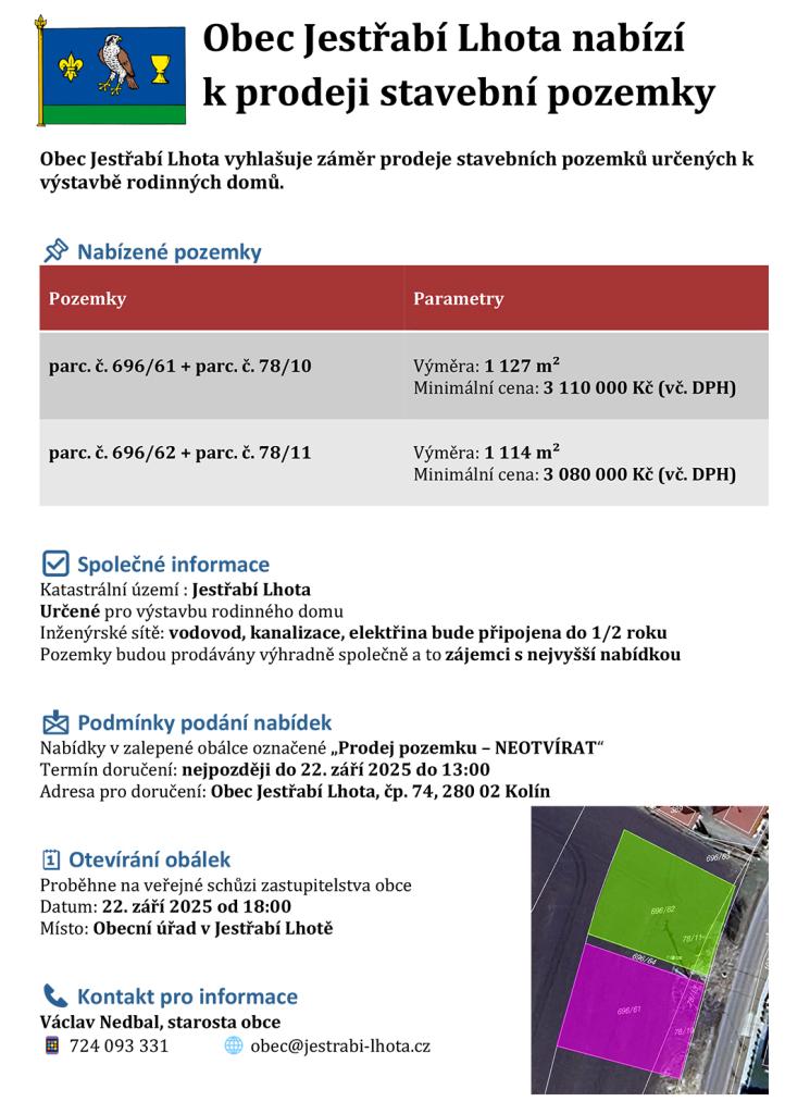 plakát prodej pozemků k&nbsp;výstavbě srpen 2025