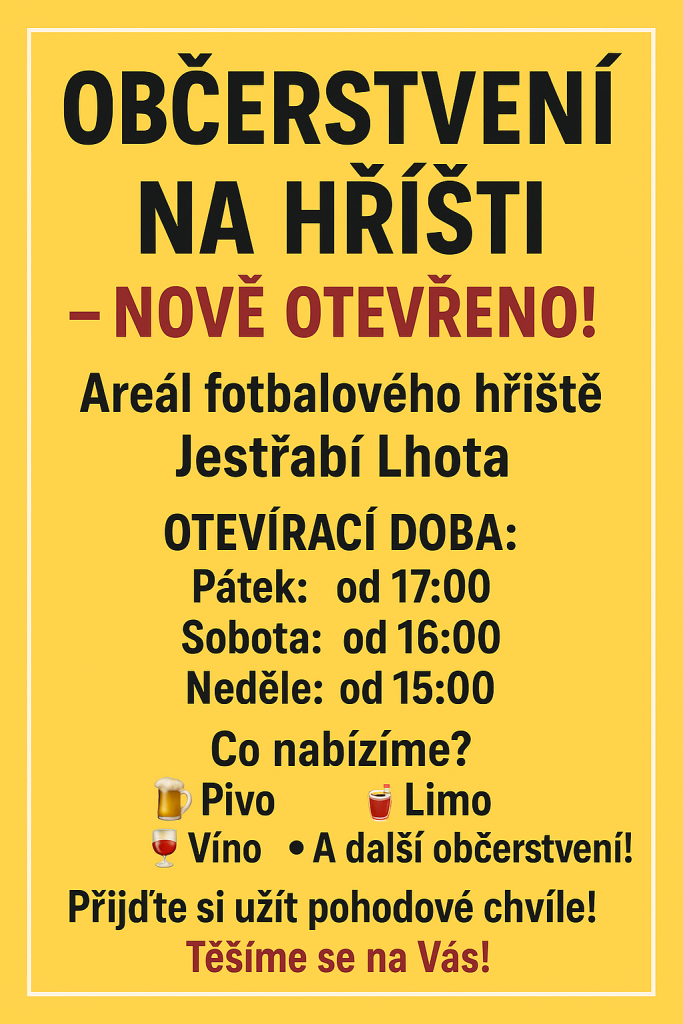 Plakátek občerstvení na hřišti od 4.7.2025